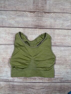 Sweaty Betty Olive Green Seamless High-Neck Sports Bra